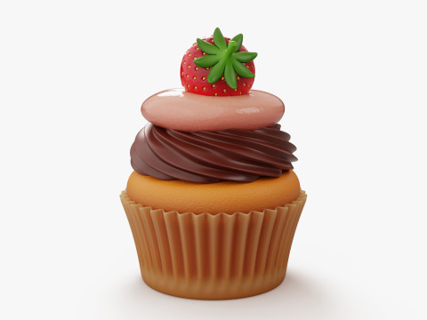 स्ट्रॉबेरी चॉकलेट कपकेक 3D मॉडल