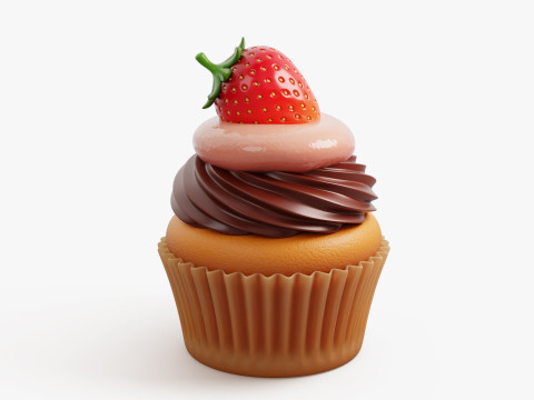 स्ट्रॉबेरी चॉकलेट कपकेक 3D मॉडल