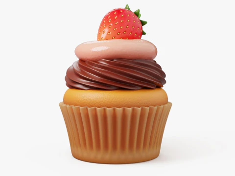 Cupcake De Chocolate De Morango Modelo 3D