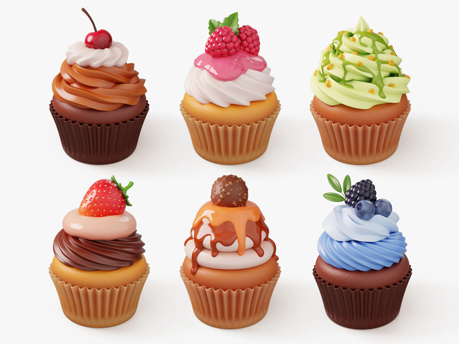 Colorful Cupcake Set 3D Model .c4d .max .obj .3ds .fbx .stl .blend 