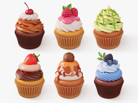 Colorful Cupcake Set 3D Model