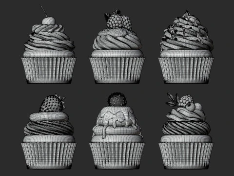 Colorful Cupcake Set 3D Model