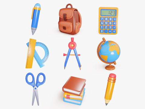 School Supplies Pack 3Dモデル