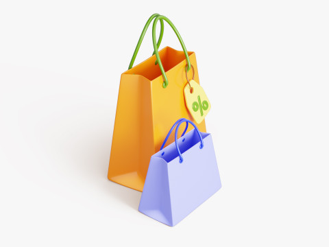 Shopping Bags with Discount Tag 3D मॉडल