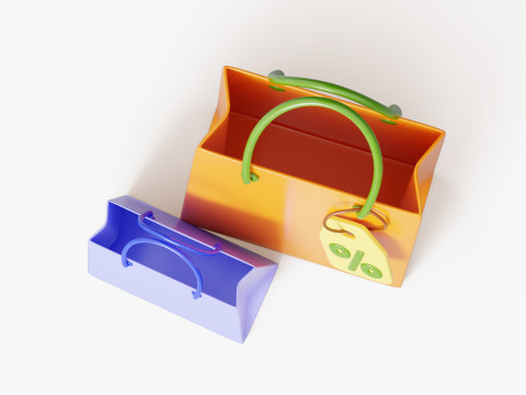 Shopping Bags with Discount Tag 3D मॉडल