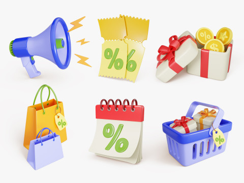 Discount Sale Icons Pack Model 3D