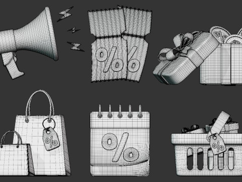 Discount Sale Icons Pack 3D Model