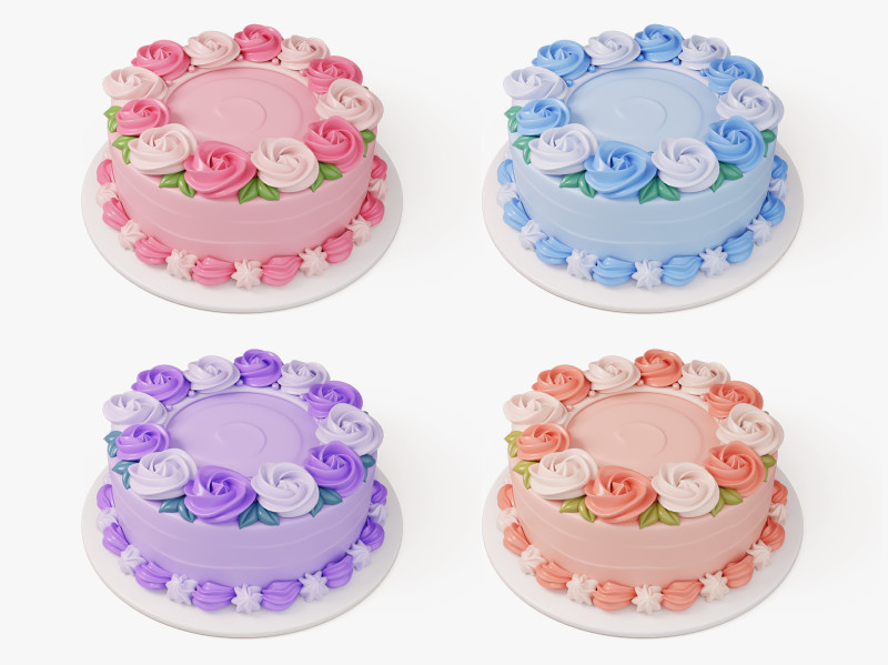 Flower Cake Set 3D Model .c4d .max .obj .3ds .fbx .stl .blend 