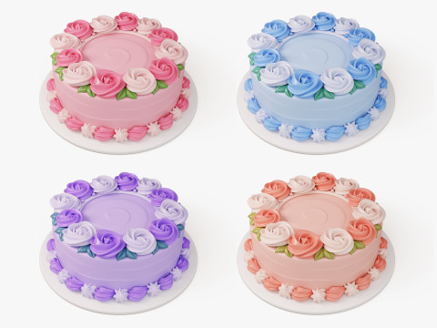 Flower Cake Set 3D Modell