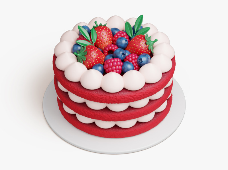 Red Velvet Cake 3D Модель .c4d .max .obj .3ds .fbx .stl .blend 