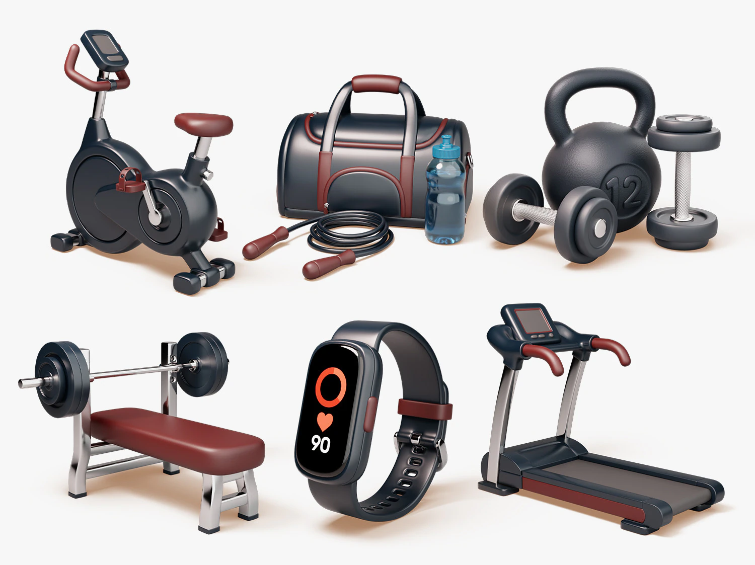 Gym Equipment Pack 3D Model .c4d .max .obj .3ds .fbx .stl .blend 