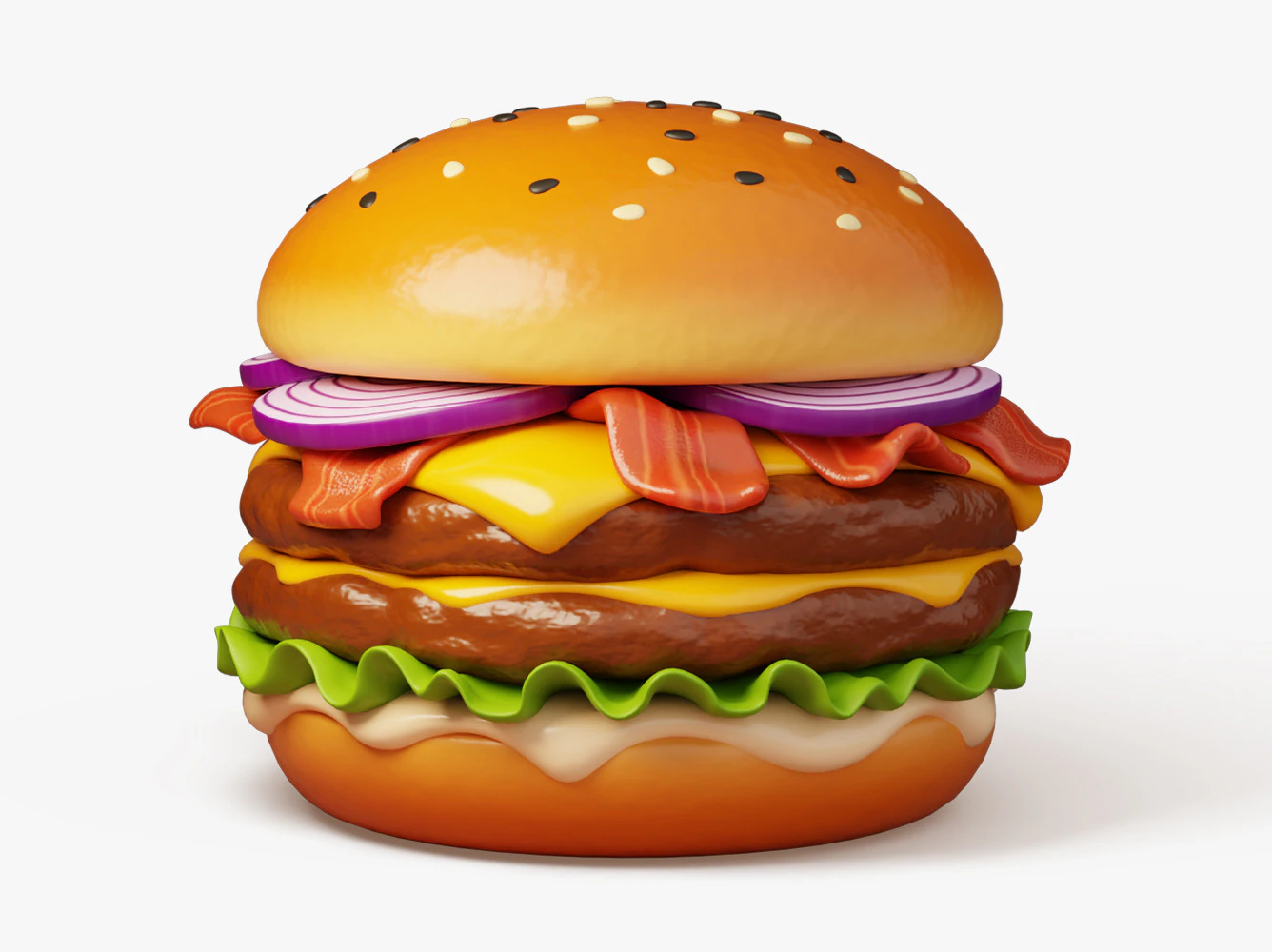 Bacon Cheeseburger 3D Model .c4d .max .obj .3ds .fbx .stl .blend 