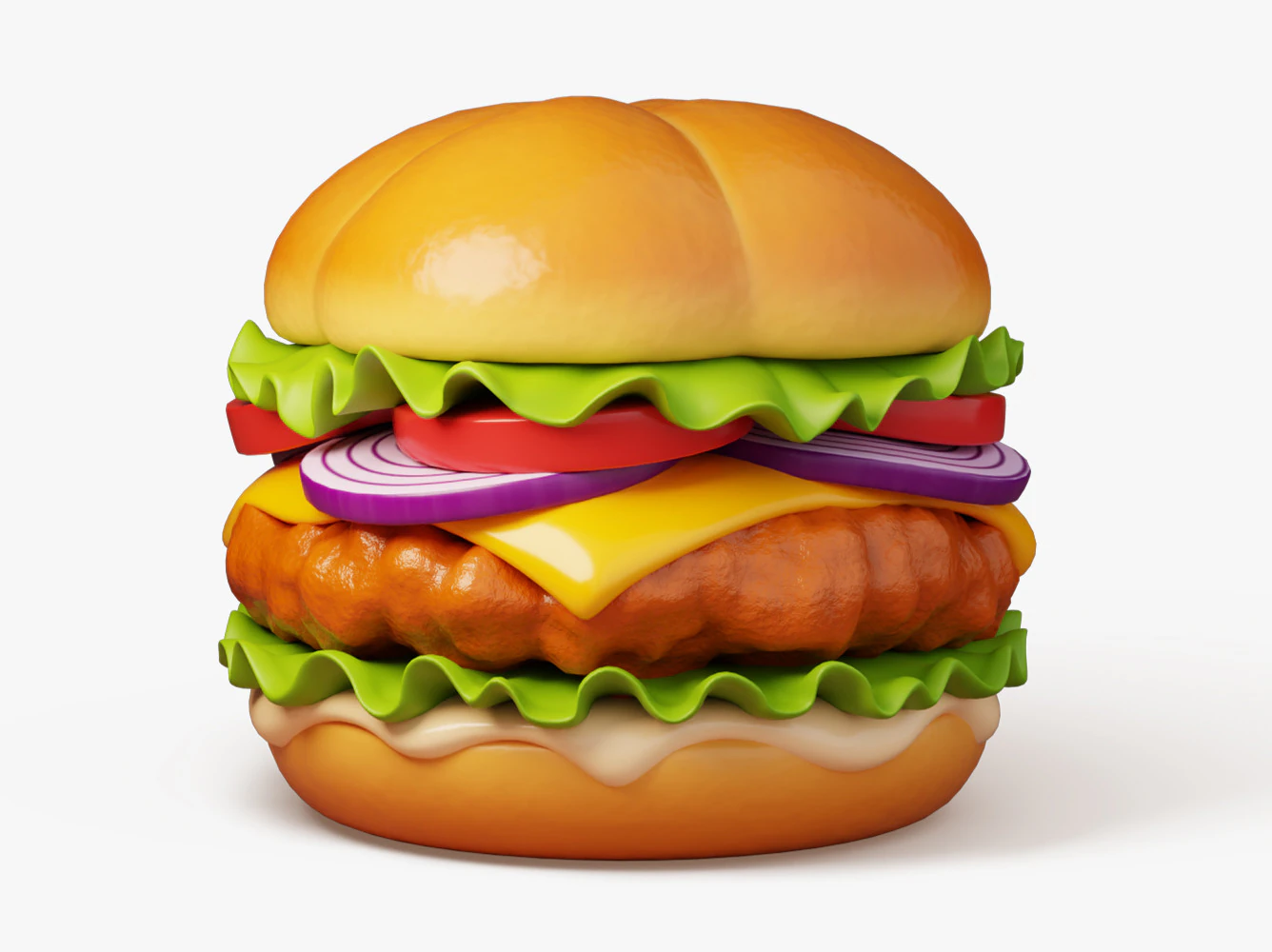 Crispy Chicken Burger 3D Model .c4d .max .obj .3ds .fbx .stl .blend 