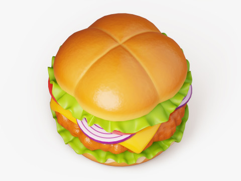 크리스피 치킨 버거 3D 모델