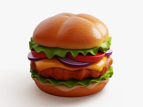 크리스피 치킨 버거 3D 모델