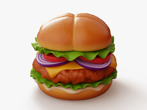 크리스피 치킨 버거 3D 모델