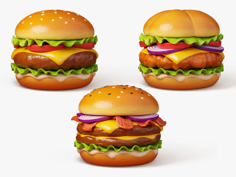 Pack Trio de Burgers Modèle 3D