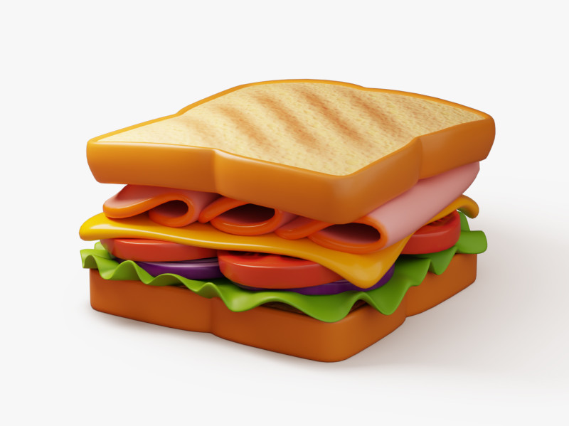 Toasted Ham Sandwich 3D Model .c4d .max .obj .3ds .fbx .stl .blend 