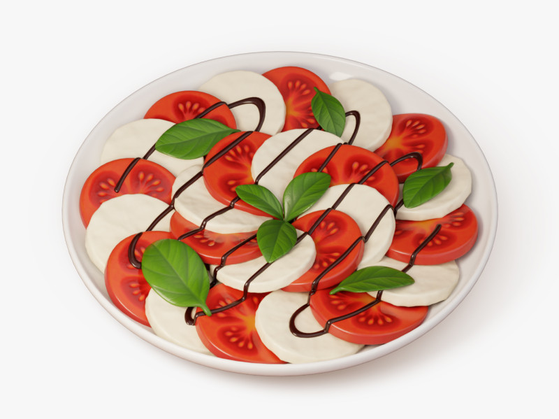 Caprese Salad Plate 3D Model .c4d .max .obj .3ds .fbx .stl .blend 