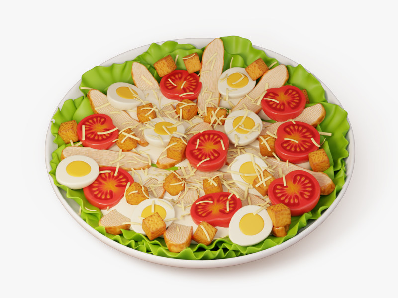 Tavuklu Sezar Salatası 3D Model .c4d .max .obj .3ds .fbx .stl .blend