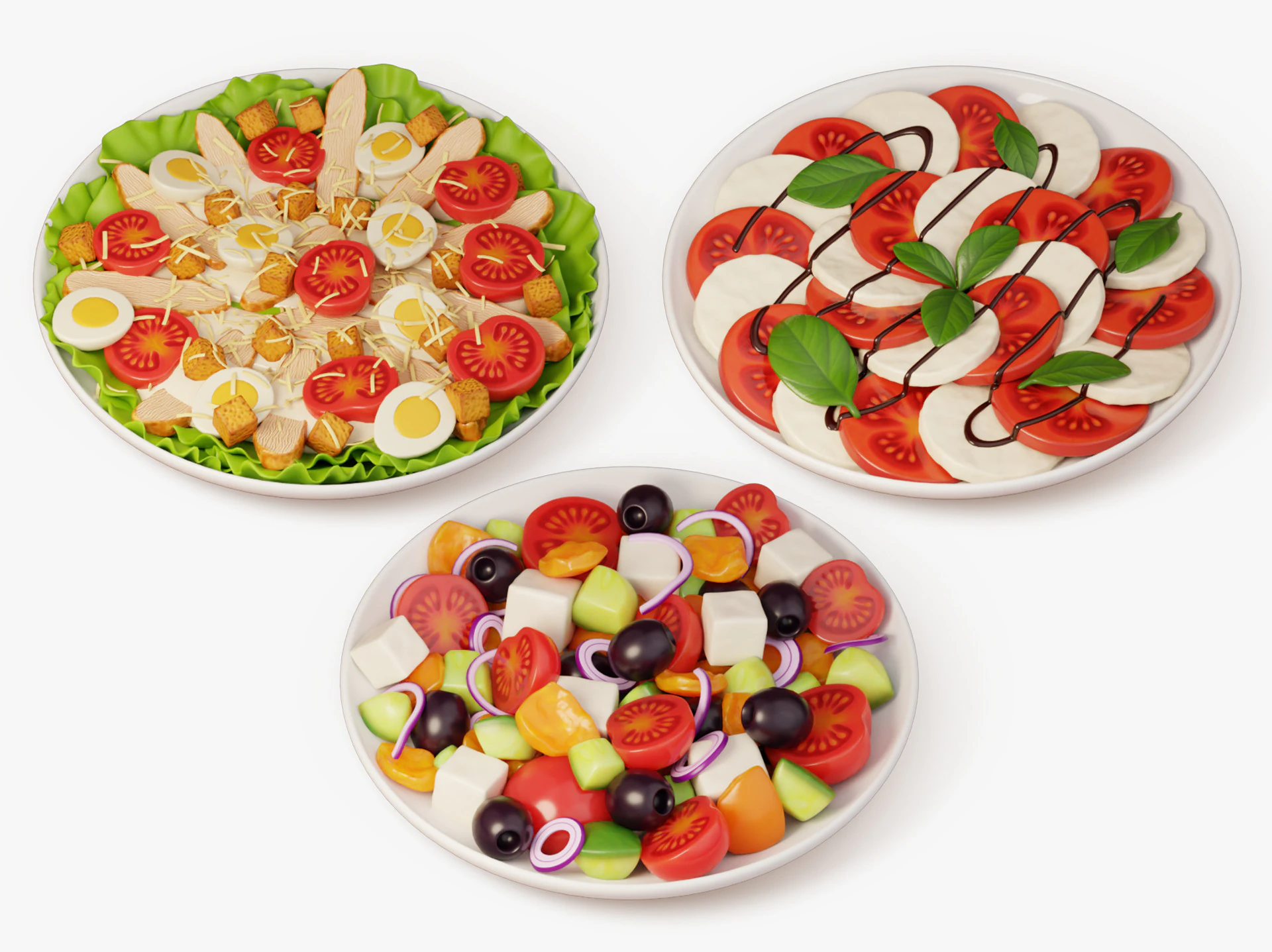 Salad Plates Set 3D Model .c4d .max .obj .3ds .fbx .stl .blend 