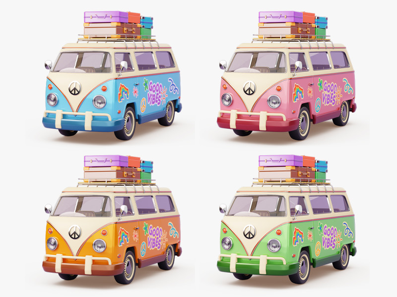 Ретро туристический фургон 3D Модель .c4d .max .obj .3ds .fbx .stl .blend 
