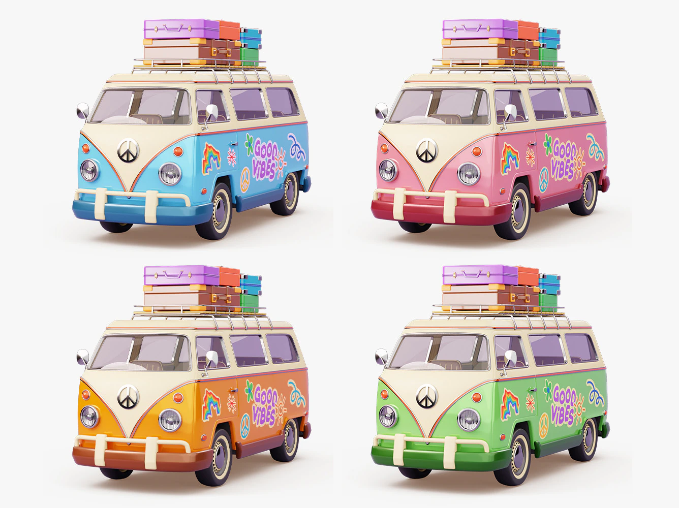 Retro Travel Van 3D Model .c4d .max .obj .3ds .fbx .stl .blend