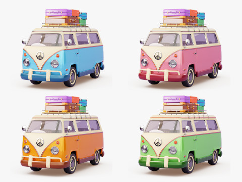 Ретро туристический фургон 3D Модель