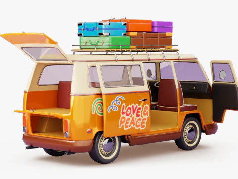 Retro Travel Van 3D Model