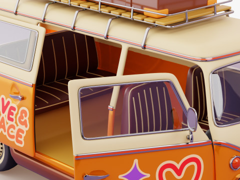 Ретро туристический фургон 3D Модель