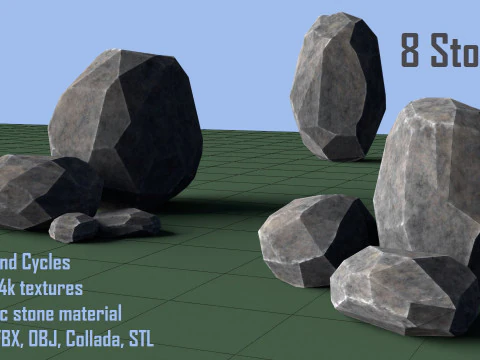 Confezione da 8 pietre Low-Poly Modello 3D