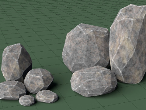 Pack of 8 Low-Poly Stones 3D Model