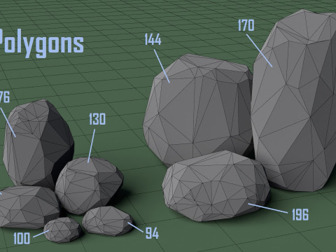 Pack of 8 Low-Poly Stones 3D Model