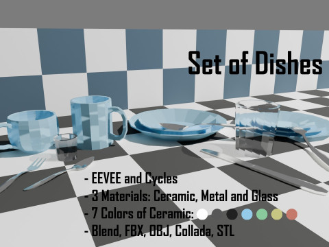 Set of Low-Poly Dishes Modelo 3D