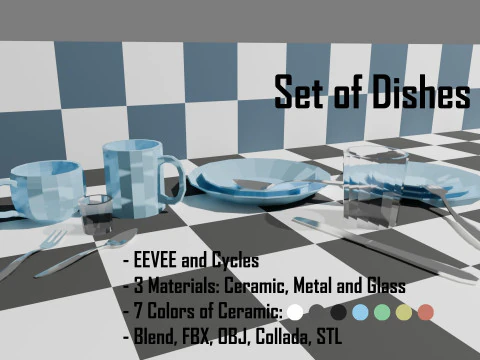 Set di piatti low-poly Modello 3D