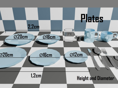 Set of Low-Poly Dishes Modello 3D