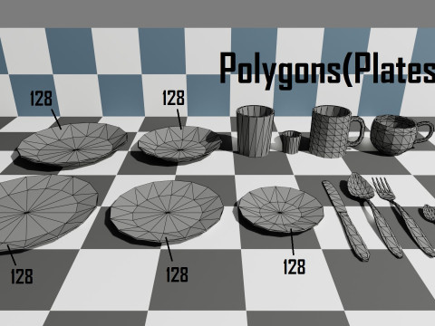 Set of Low-Poly Dishes Modello 3D