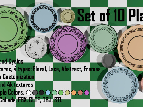 Set of 10 Plates 3D Model