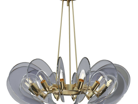 Moderne Smoke Blue Glass Panel Chandelier 3D 模型