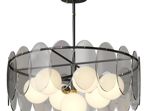 Sphere Copper Glass 7 Light Chandelier 3D 모델