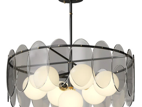 स्फेयर कॉपर ग्लास 7 लाइट चंदेलियर 3D मॉडल