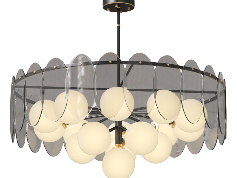 Sphere Copper Glass 16 Light Chandelier 3D 모델