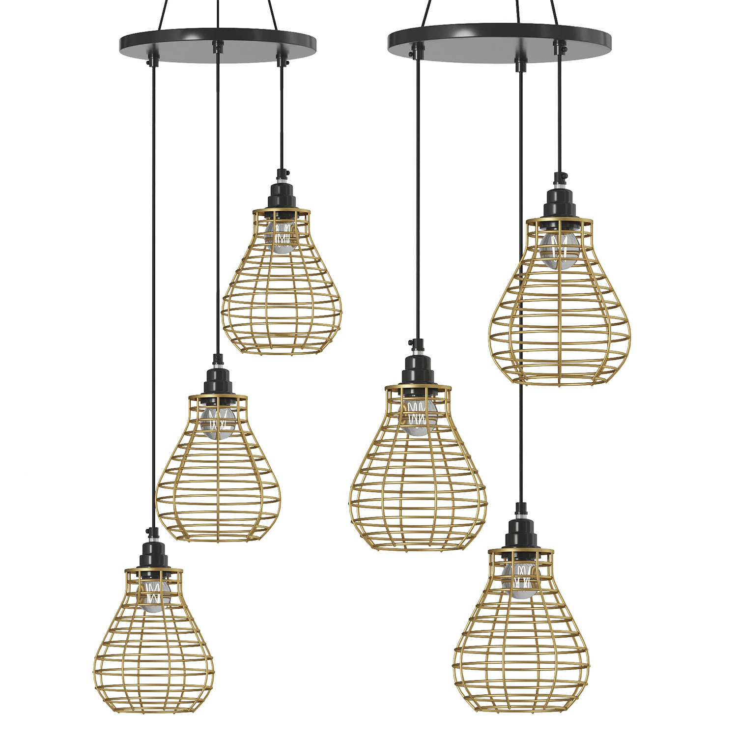 Bird Nest Pendant Lamp 3 Shades Golden 3D Model .c4d .max .obj .3ds .fbx .stl .blend 