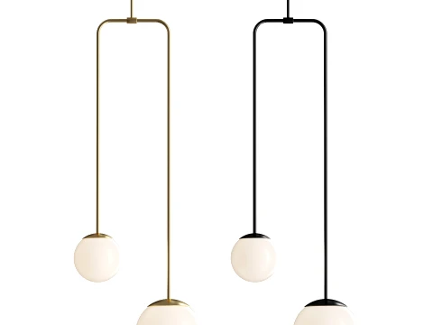 Lampadario moderno in ottone a due paralumi Modello 3D