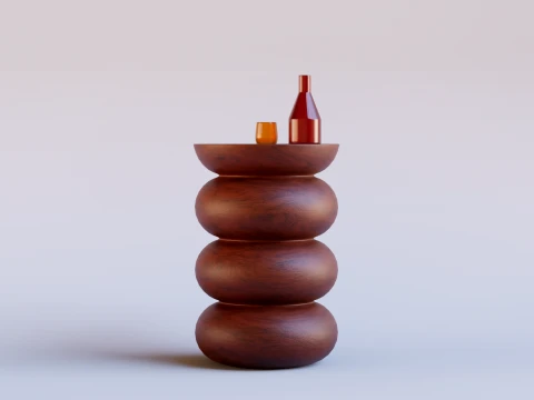 Wooden side table with glassware 3D Model