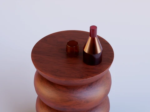 Wooden side table with glassware 3D Model