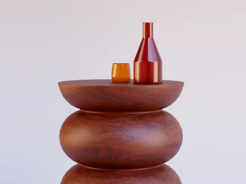 Wooden side table with glassware 3D Model