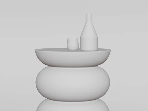Wooden side table with glassware 3D Model