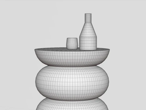 Wooden side table with glassware 3D Model