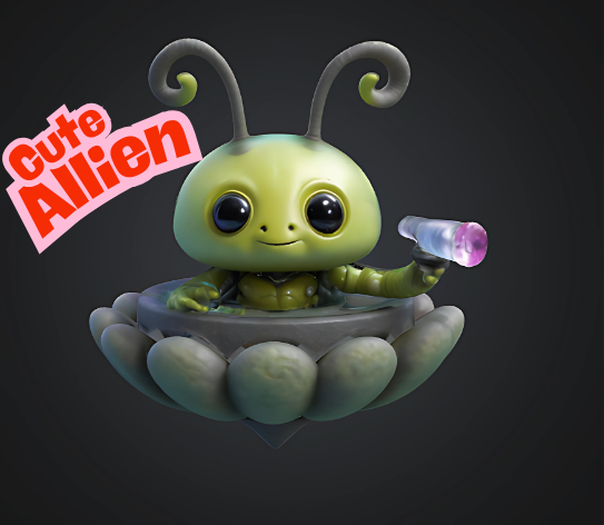 Cute Alien Figure 3D Druckmodell .c4d .max .obj .3ds .fbx .stl .blend
